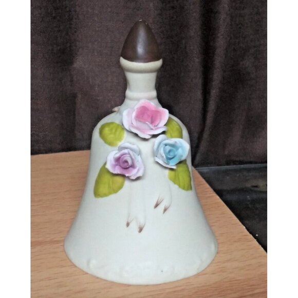 VTG 80s ARNART Dinner Bell Bisque Porcelain Wedding Mission Prayer Hand Bell - Picture 1 of 11